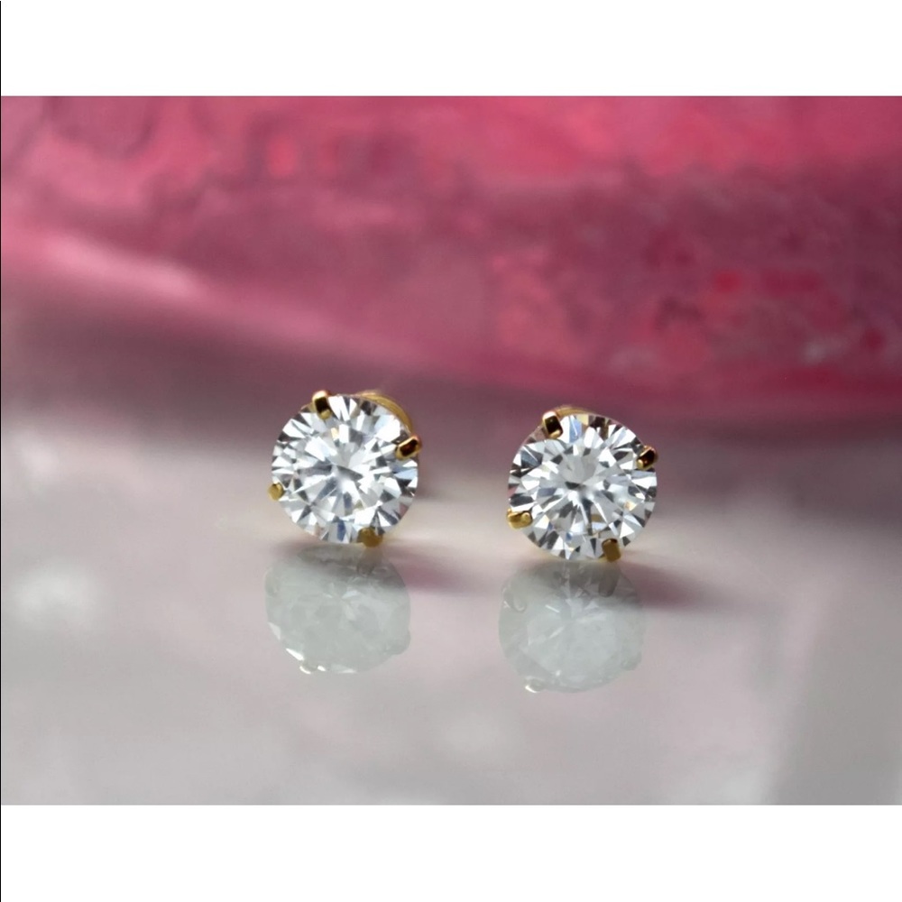 Simulated Diamonds 💎 14k Solid Gold Stud Earrings